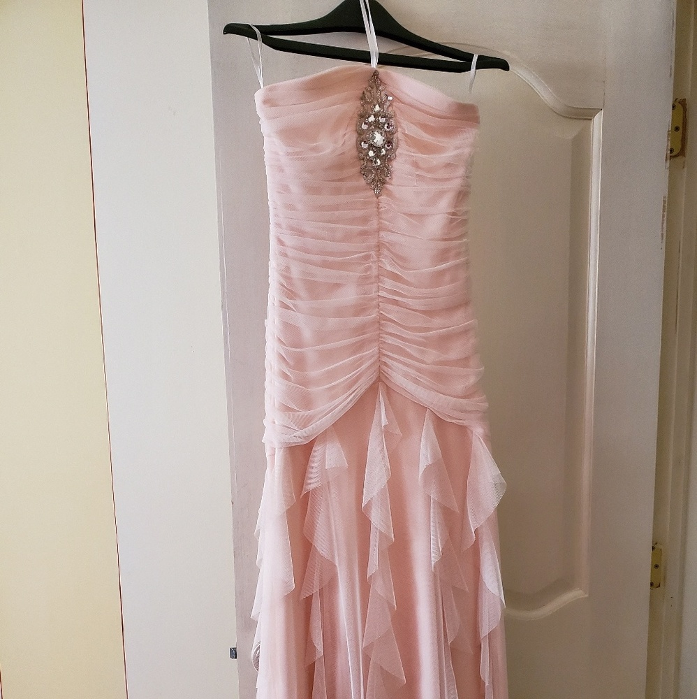 Pink ruffle gown with rhinestone embelishments